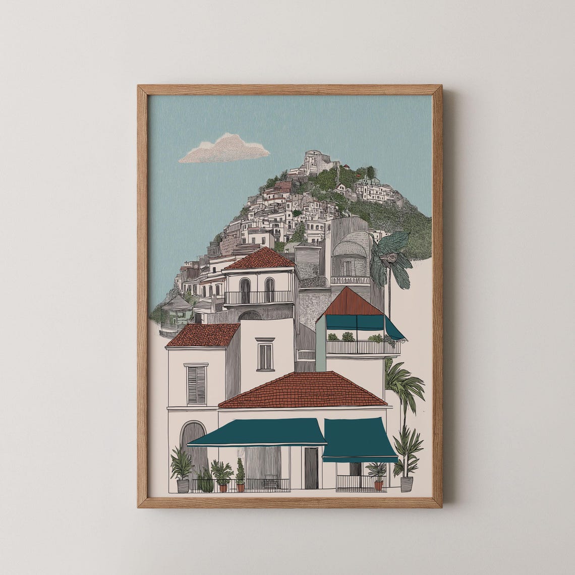 Naples Italy Hilltop Castle Amalfi Mediterranean Town Art Poster