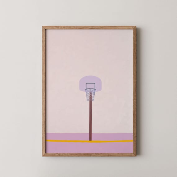 Pink Basketball Hoop Art Print Sporty Girl Room Decor