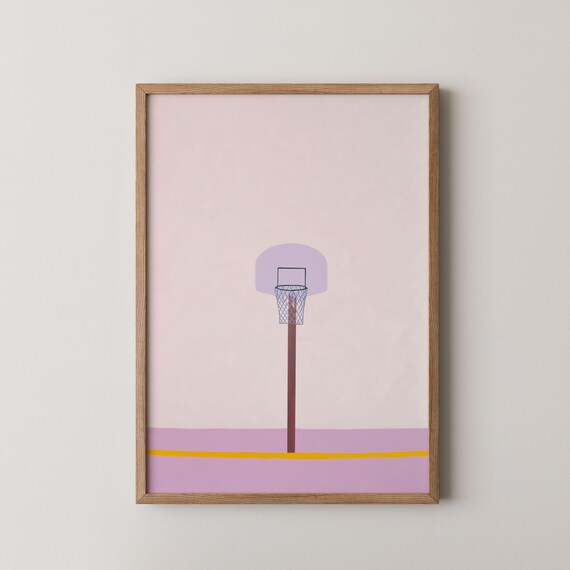 Pink Basketball Hoop Pastel Minimalist Sporty Room Art Print