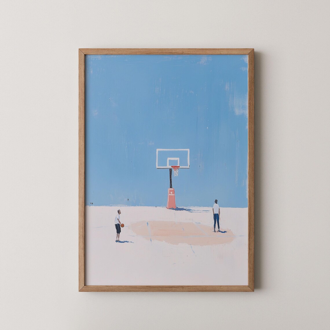 Minimalist Basketball Court Art Print Two Players Hoop Sports Wall Decor