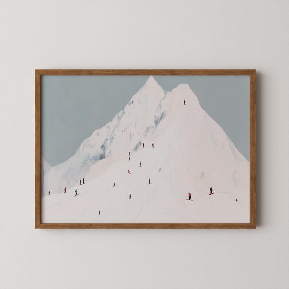 Minimalist Skiing Landscape Print Vintage Winter Mountain Art