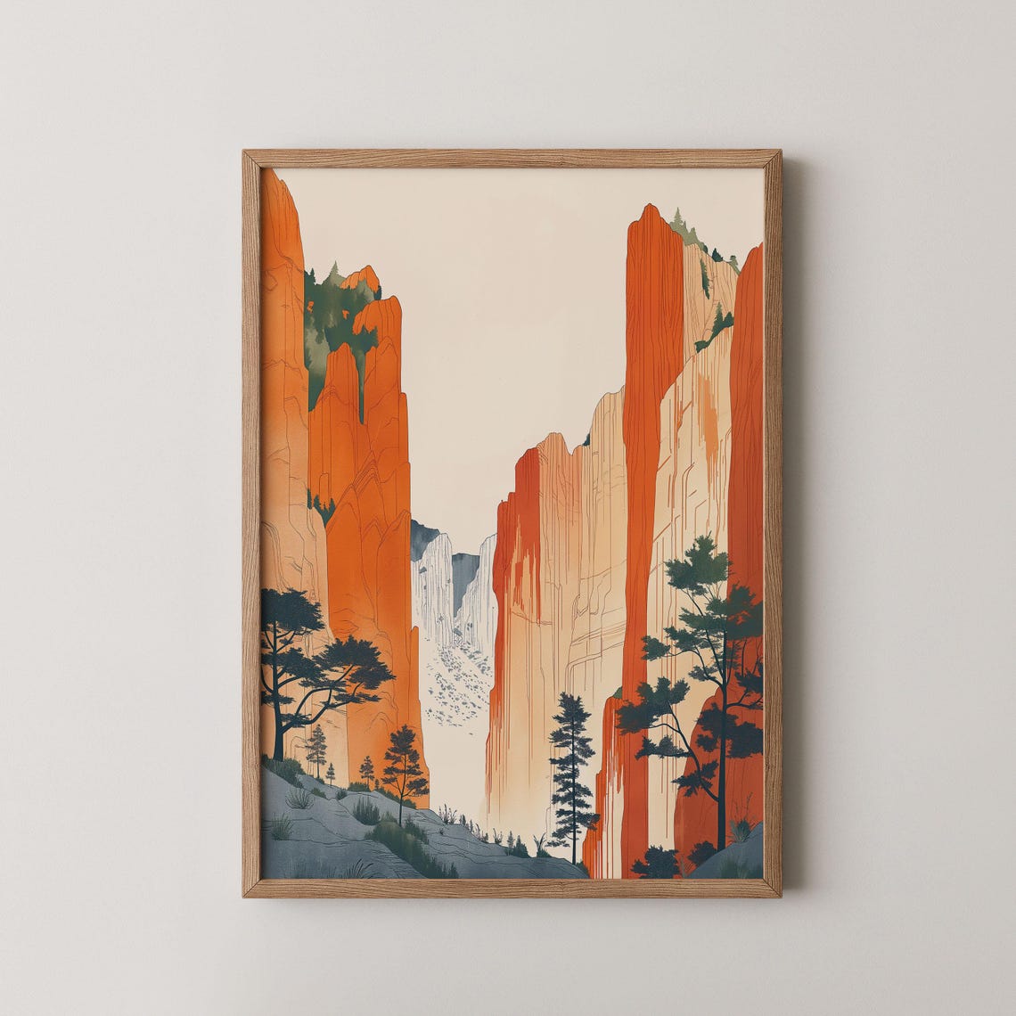 Red Rock Canyon Sandstone Cliffs Pine Trees Desert Landscape Poster