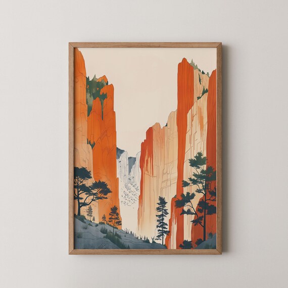 Red Rock Canyon Sandstone Cliffs Pine Trees Desert Landscape Poster