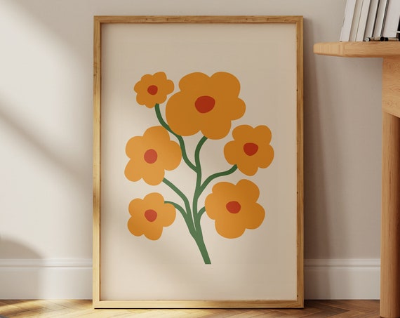 Retro Wavy Flower Bouquet Art Print