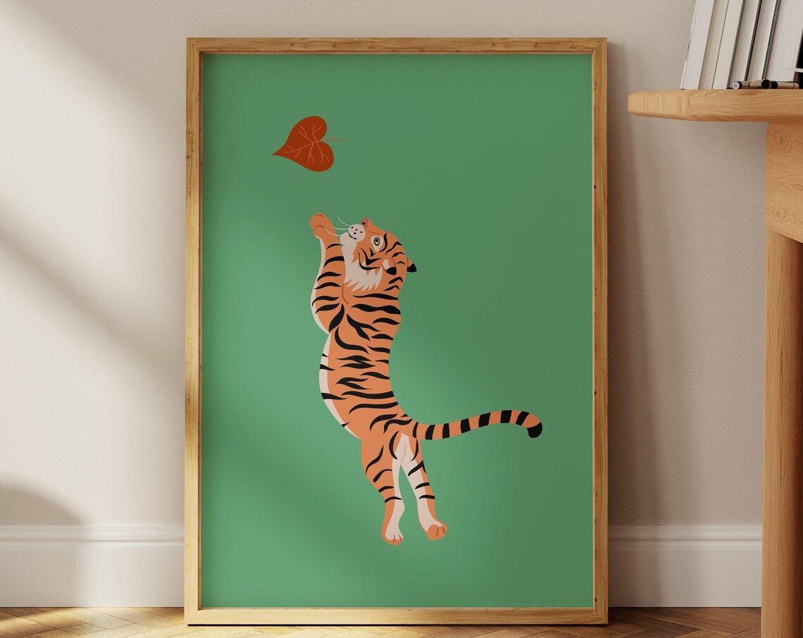 Green Tiger Animal Print, Maximalist Decor Poster