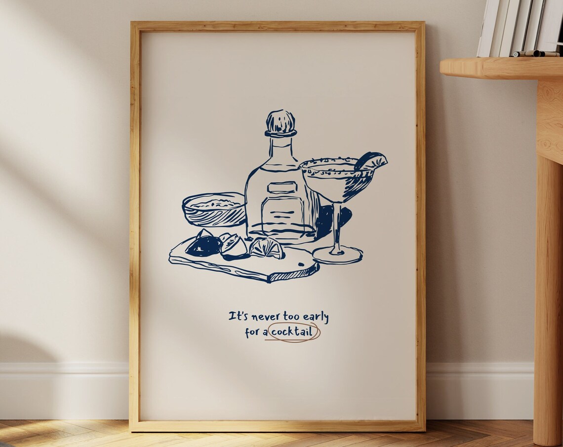 Blue Cheers Cocktail Retro Kitchen Art Print