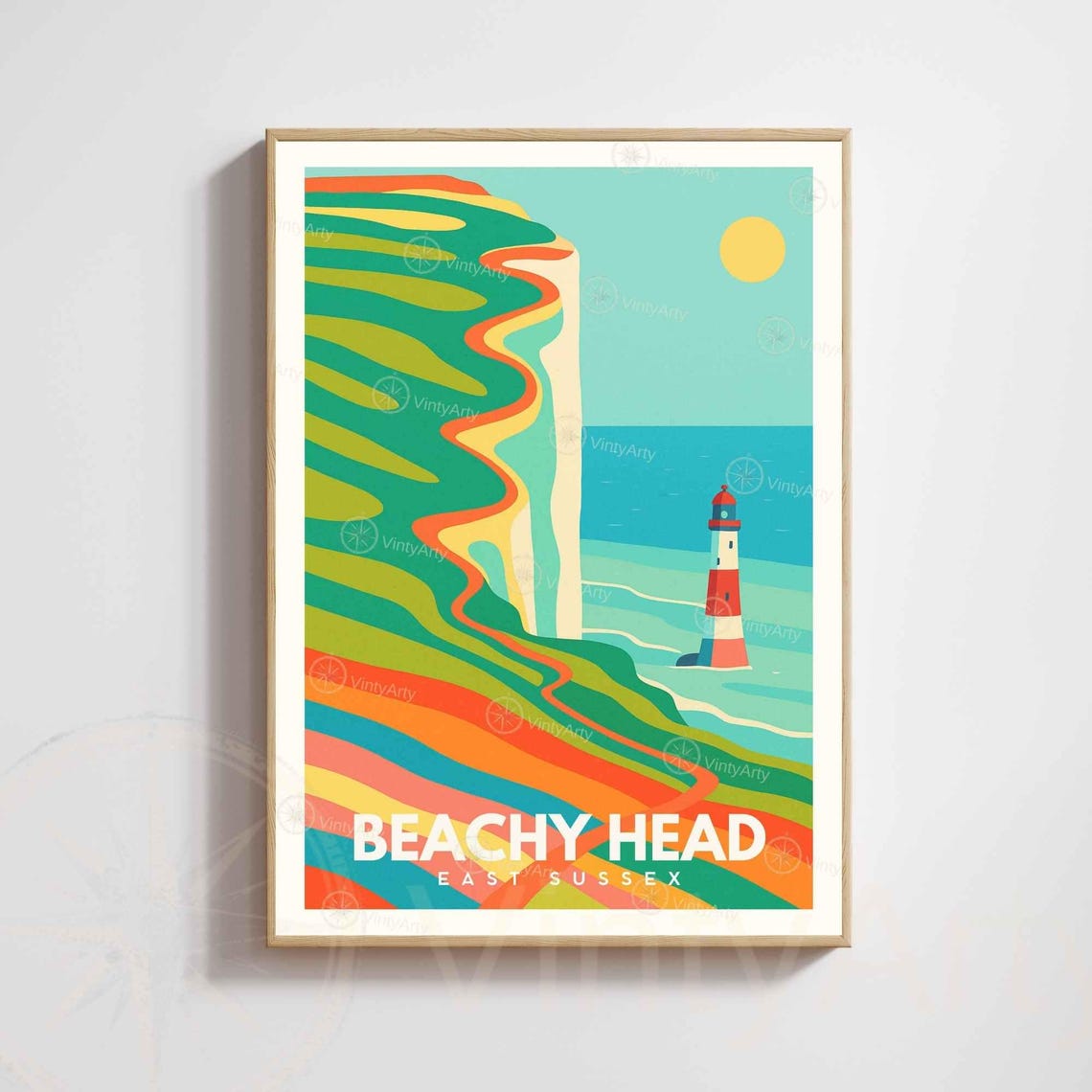 Beachy Head East Sussex Colorful Cliffs Lighthouse Travel Poster