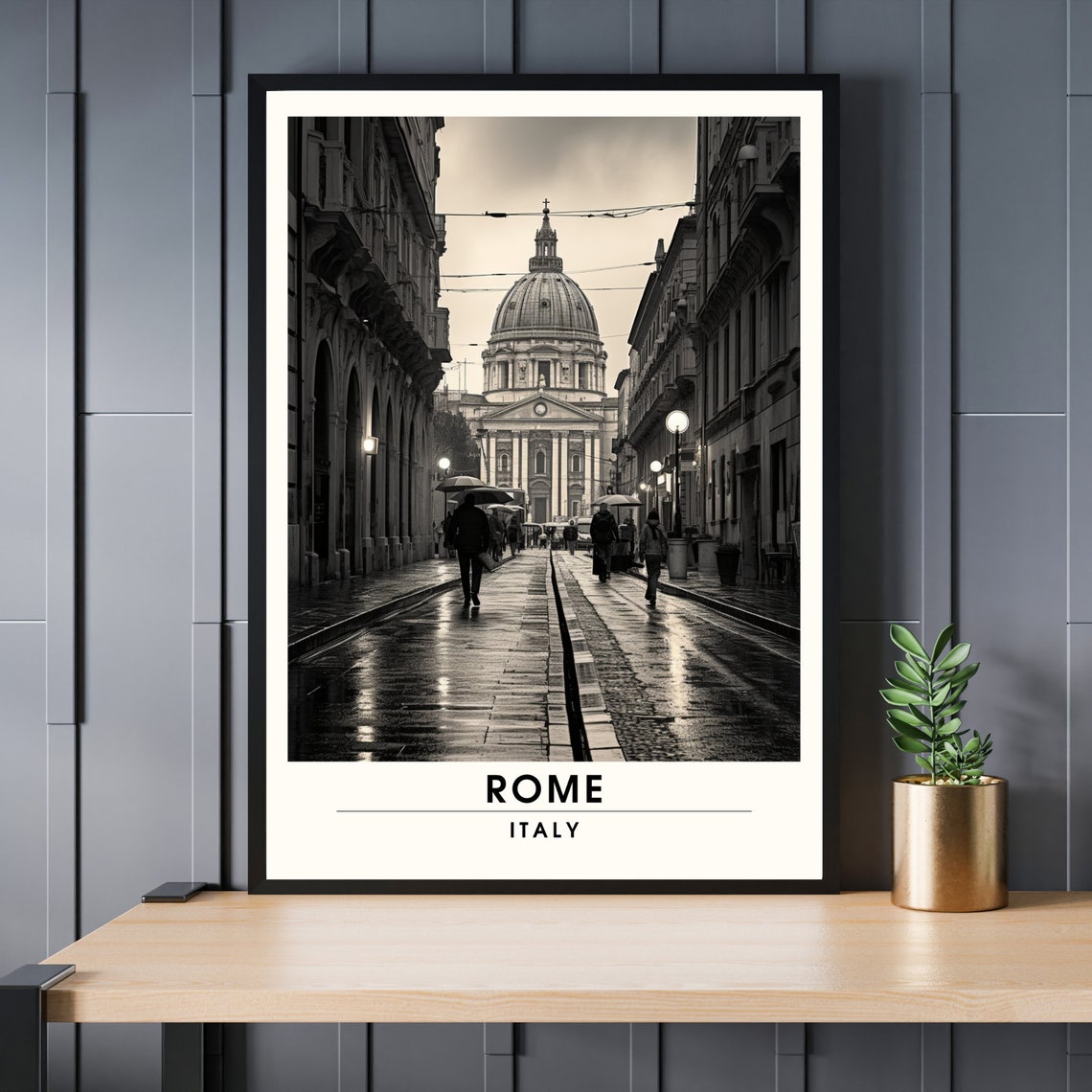 Rome Italy Rainy Street Photography Poster St Peters Dome View