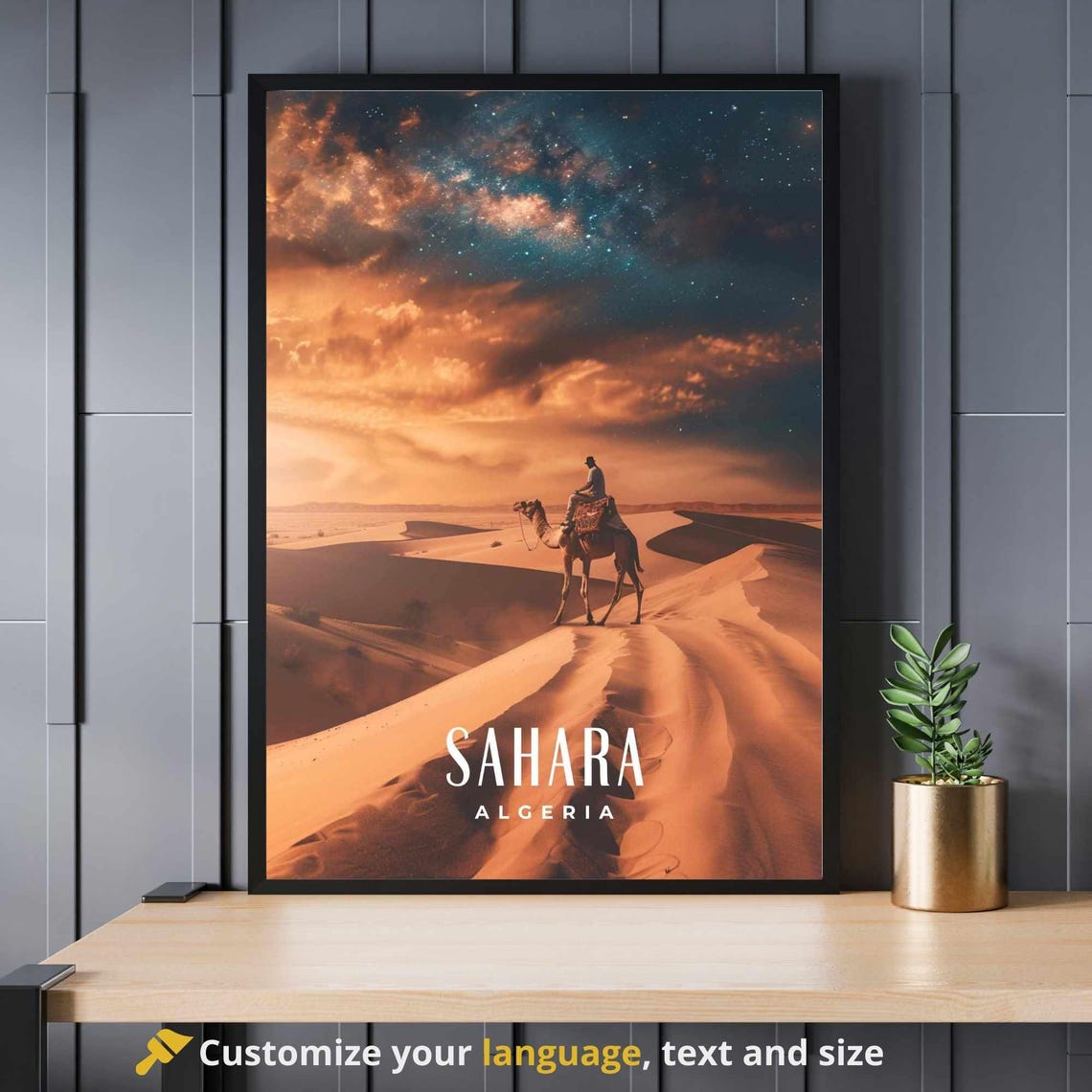 Sahara Algeria Camel Rider Desert Starry Night Travel Poster