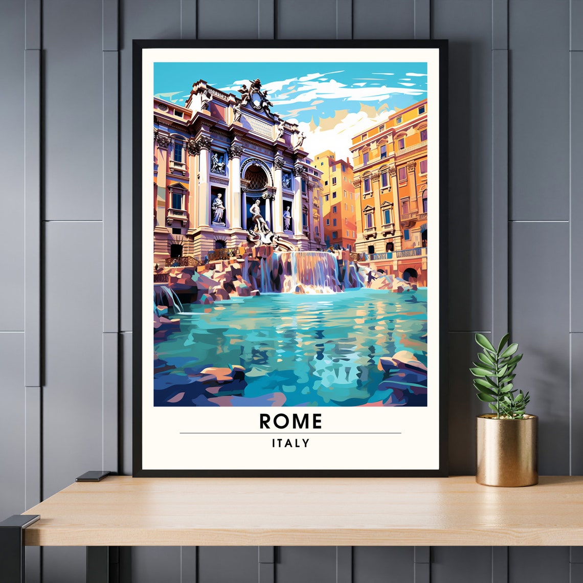 Rome Italy Trevi Fountain Baroque Landmark Travel Wall Poster