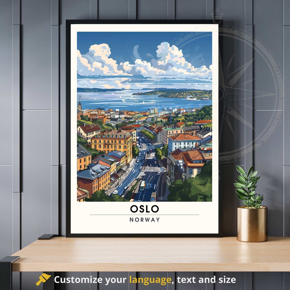 Oslo Norway City Aerial Fjord Harbor Skyline View Travel Poster