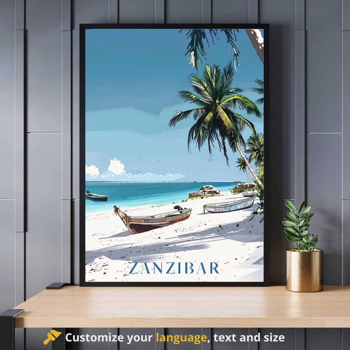 Zanzibar Tanzania Palm Framed Beach Hideaway Tropical Travel Poster