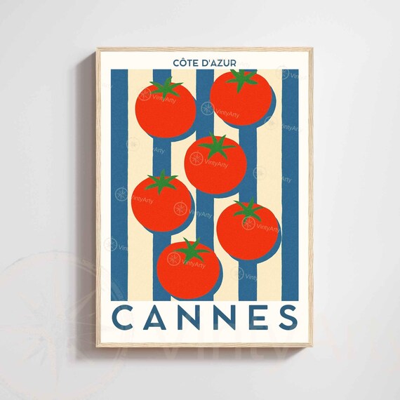Cannes France Red Tomato Bold Retro Pop Kitchen Decor Poster