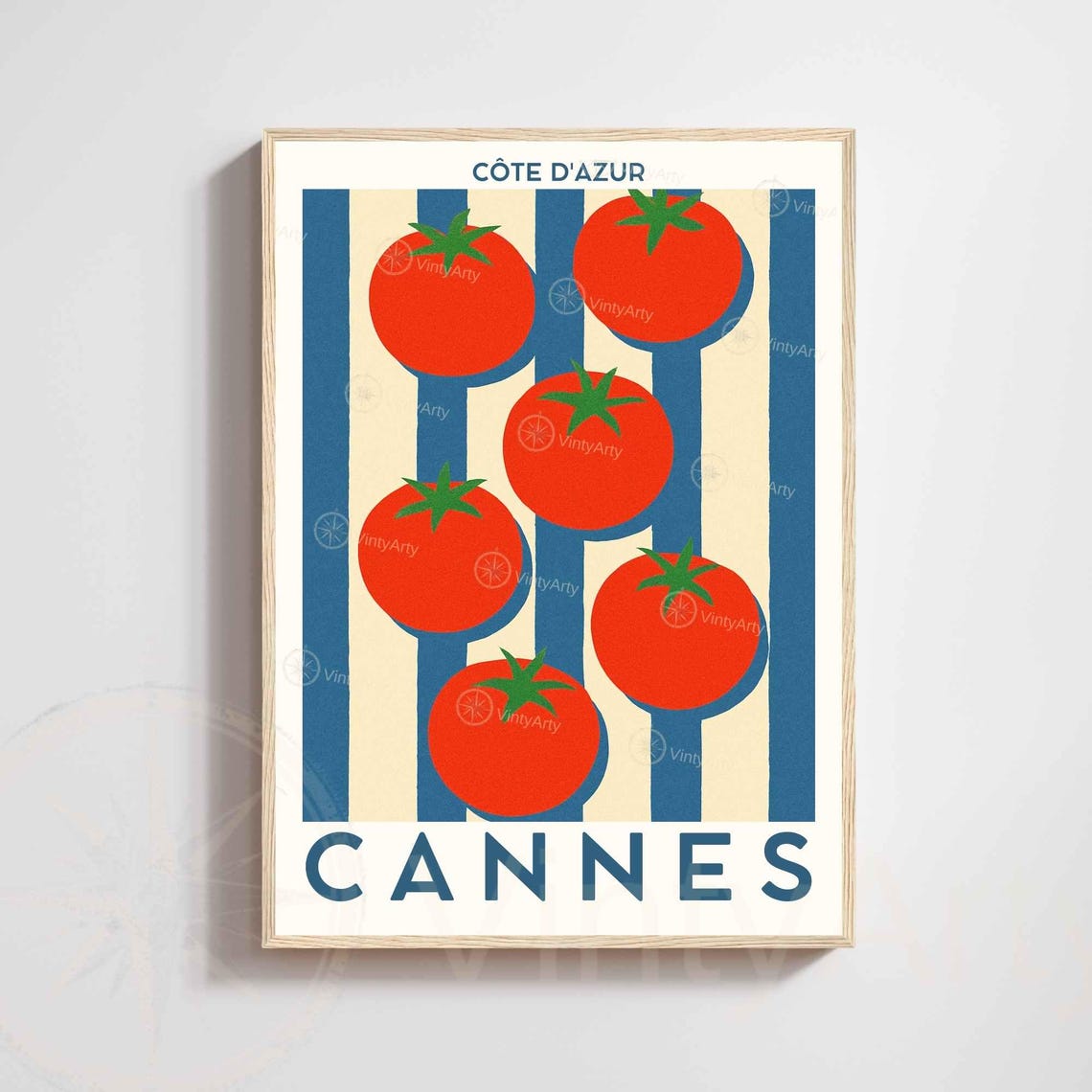 Cannes France Red Tomato Bold Retro Pop Kitchen Decor Poster