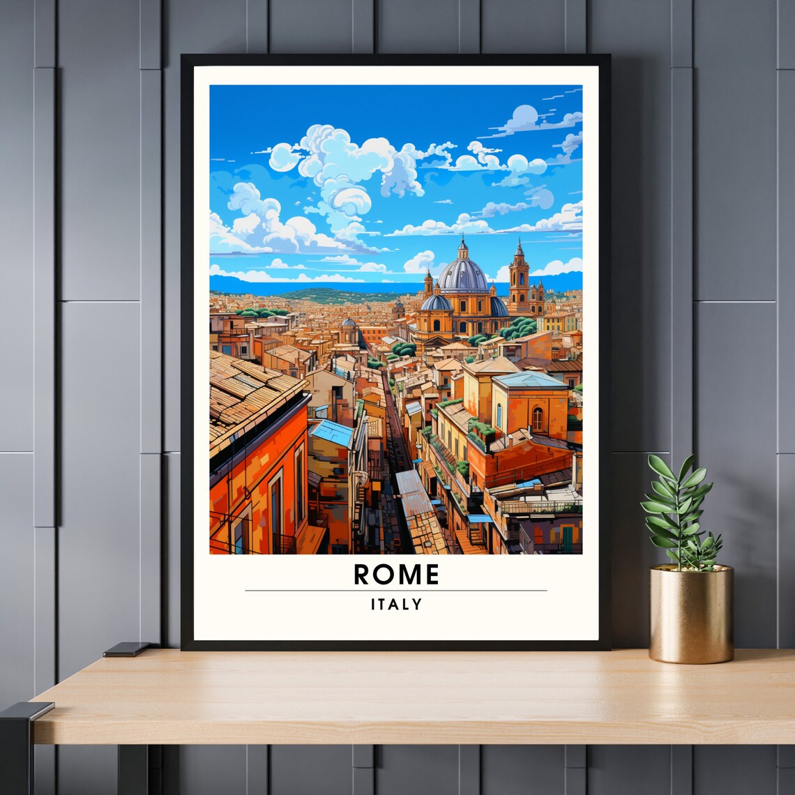 Rome Italy Beautiful Old Town Skyline Sunset Vintage Travel Poster