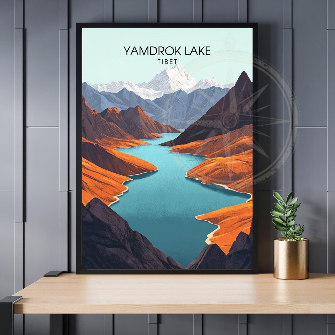Yamdrok Lake Tibet Snowy Mountain Lake Travel Poster Vintage Artwork