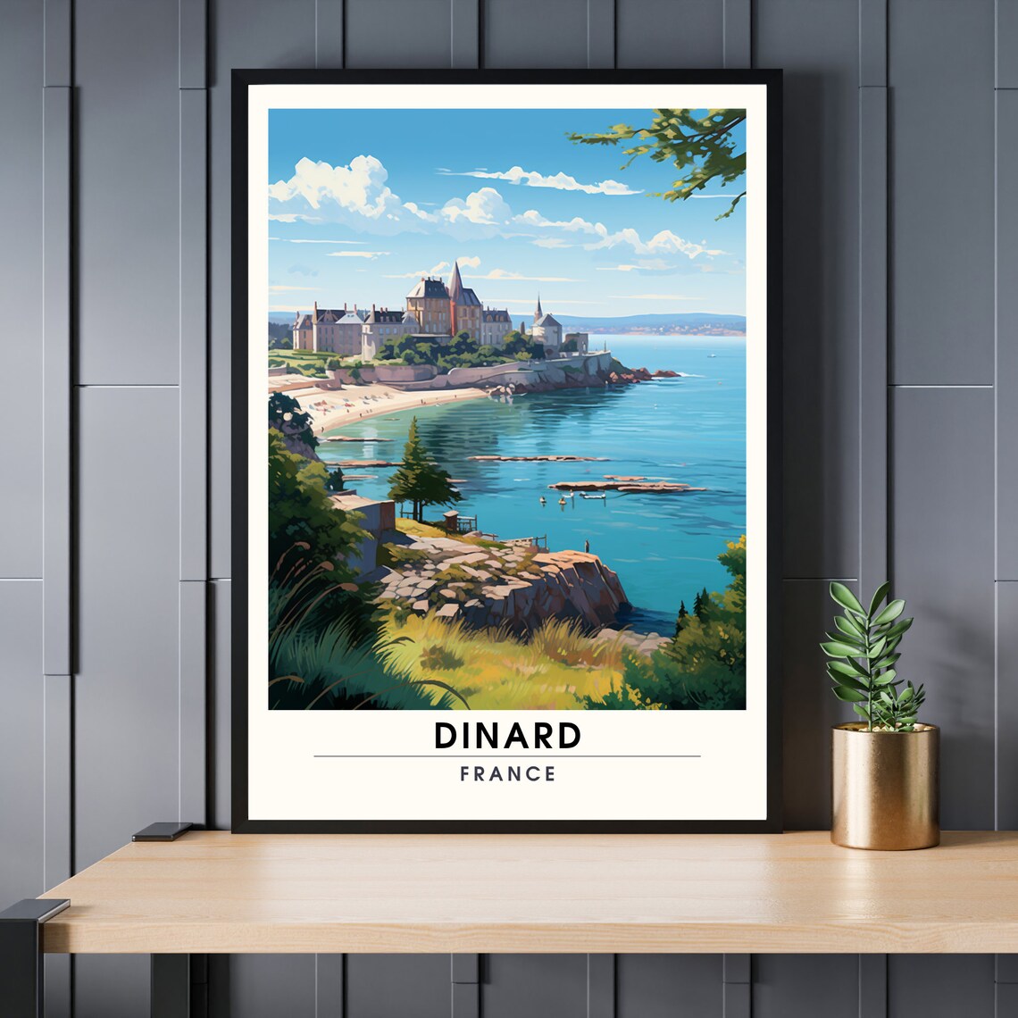 Dinard France Coastal Cliffs Beach Town Vintage Travel Poster