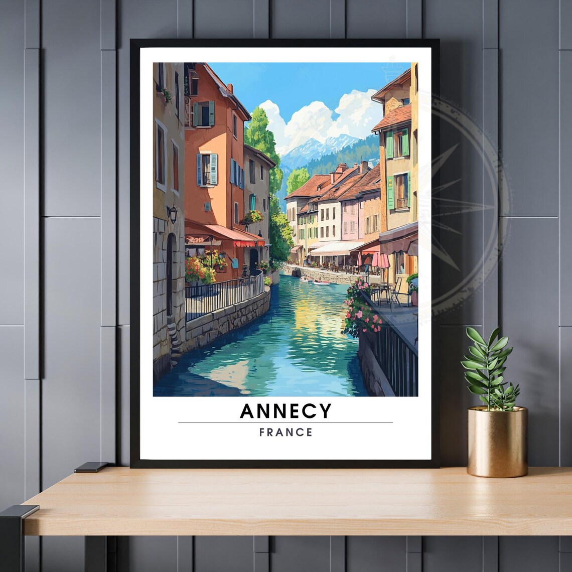 Annecy France Canal Old Town Watercolor Street View Travel Poster