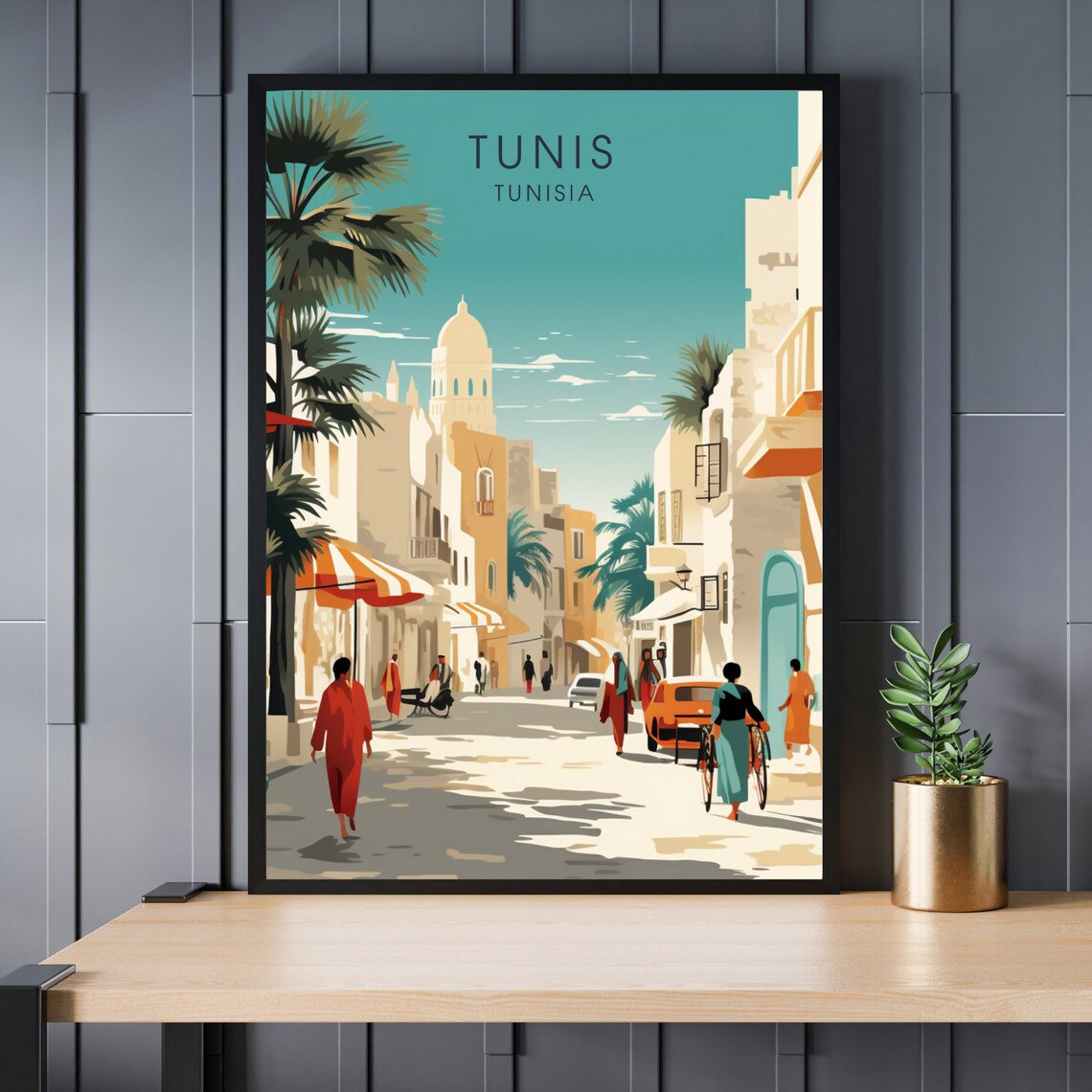 Tunis Tunisia Vintage Street Scene Travel Souvenir Art Poster