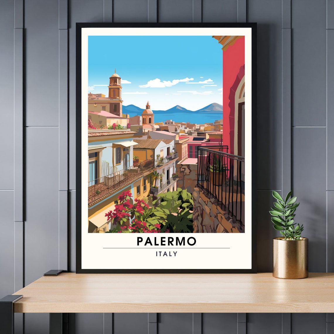 Palermo Italy Rooftop Balcony Old Town Mediterranean Travel Poster