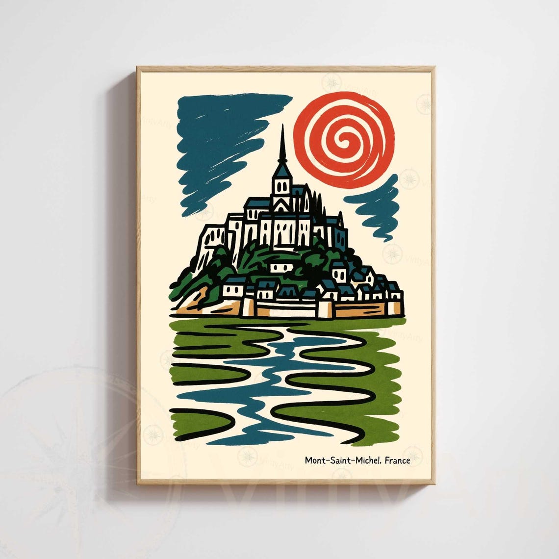 Mont Saint Michel France Tidal Abbey Island Hand Drawn Poster