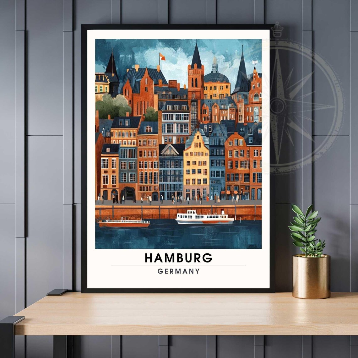 Hamburg Historic Old Town Waterfront Harbor Houses Travel Poster