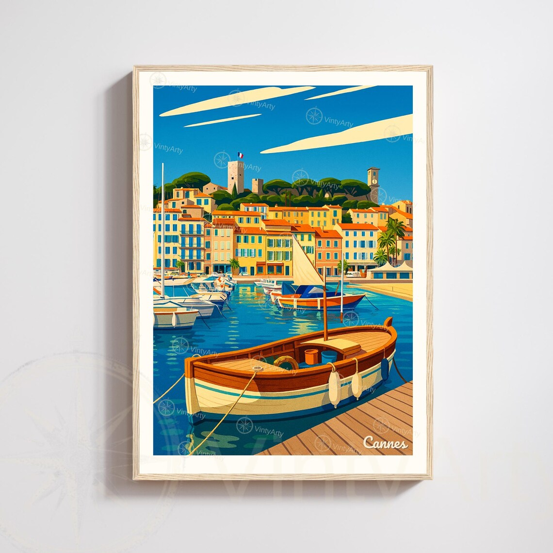 Cannes French Riviera Port Travel Poster Retro Harbor Sailboats