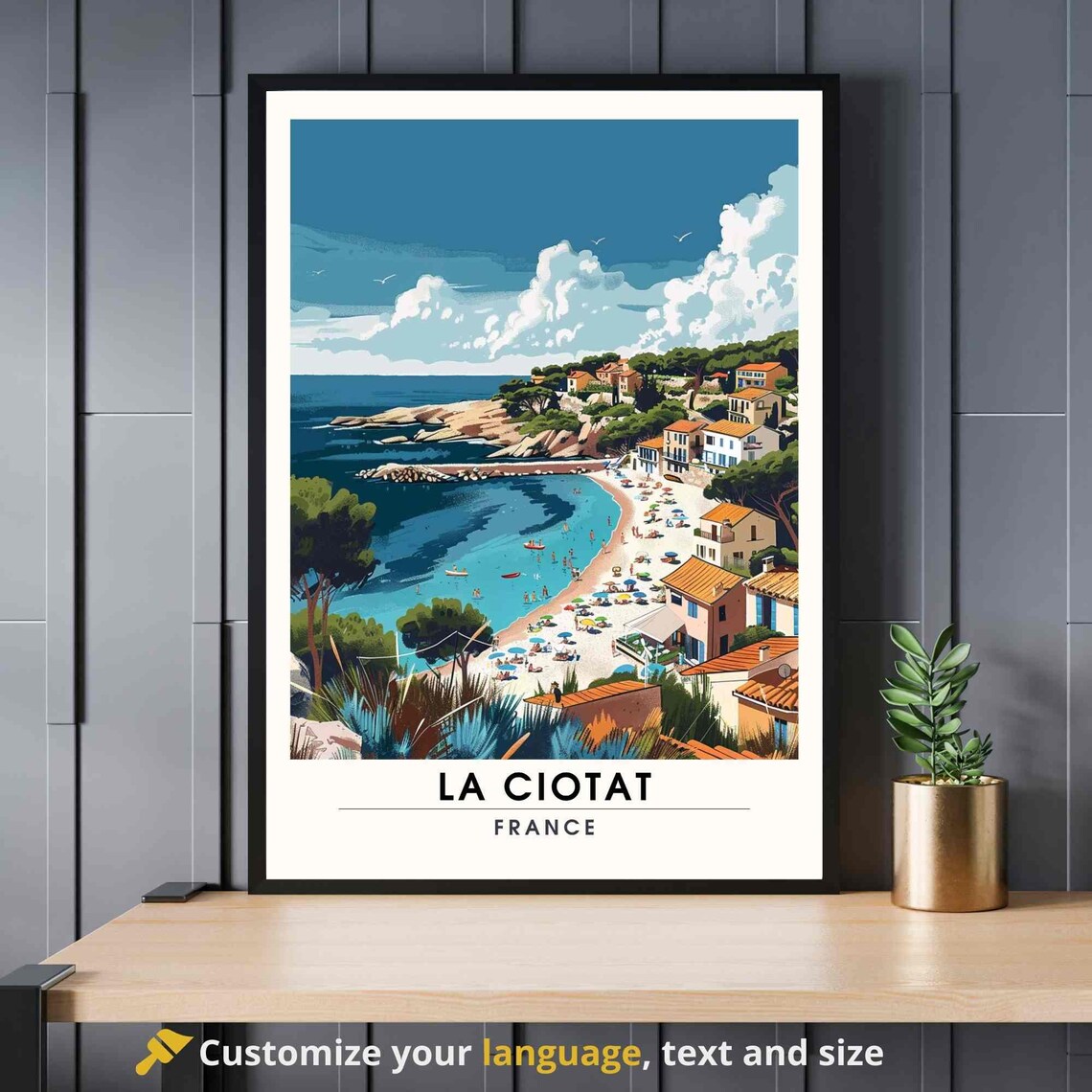 La Ciotat France Riviera Beach Town Cove Vintage Travel Poster