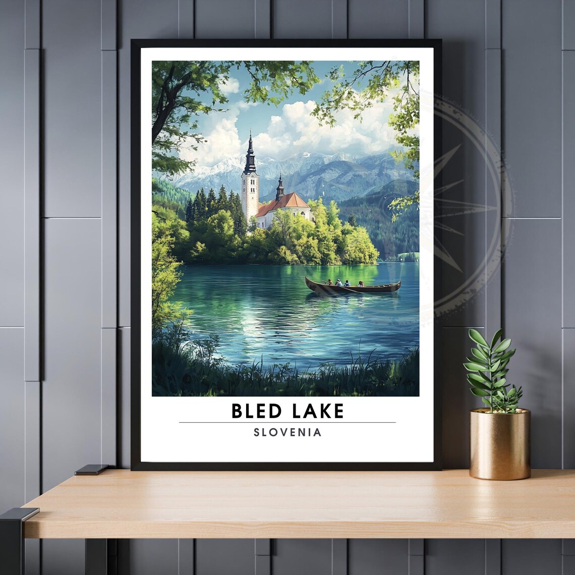 Bled Lake Slovenia Daytime Church Island Boat Turquoise Travel Poster