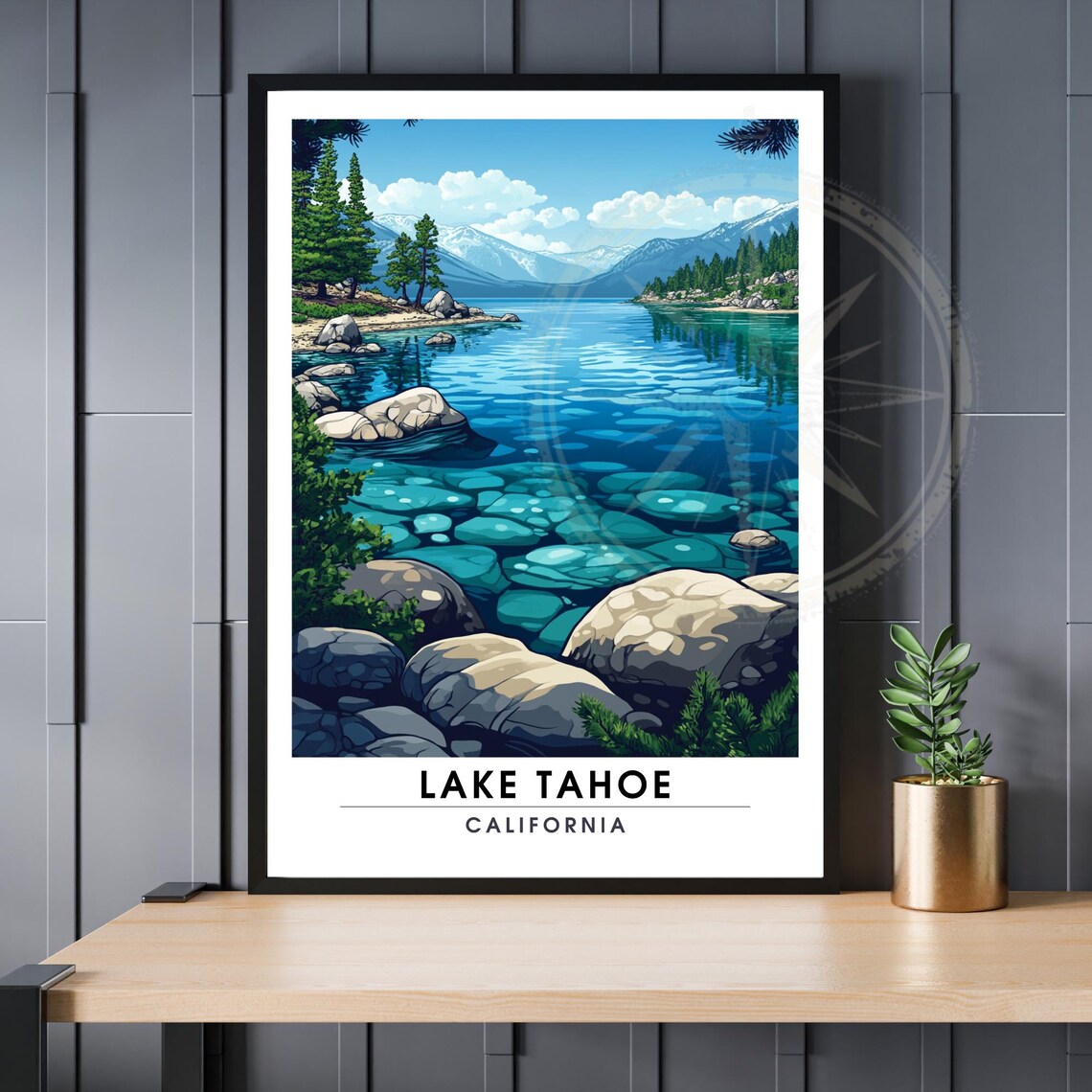 Lake Tahoe California Vintage Travel Poster Blue Lake Mountains