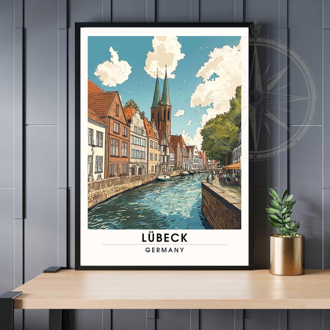 Lübeck Historic River Harbor Merchant Houses Germany Travel Poster