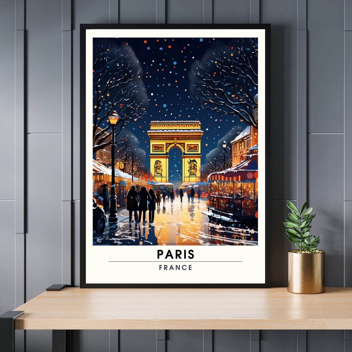 Paris Champs Elysees Christmas Travel Poster