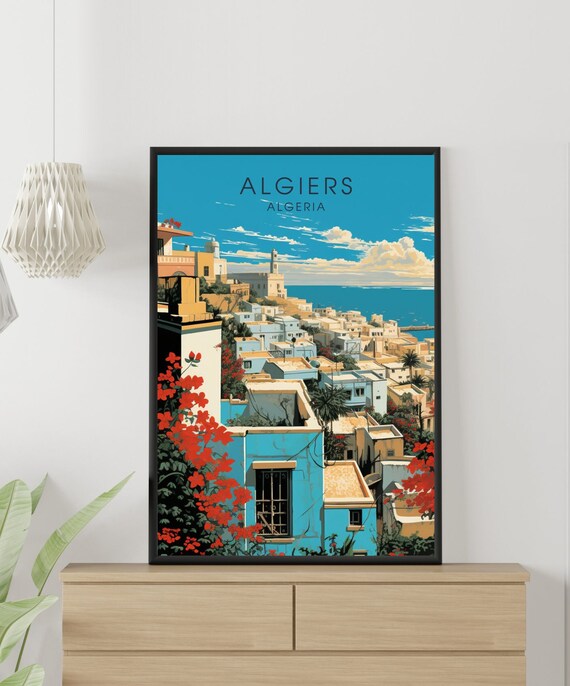 Algiers Algeria Blue Rooftops Bougainvillea Mediterranean Sea Poster