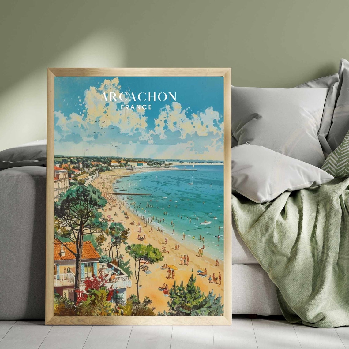 Arcachon France Beach Vintage Travel Poster Sunny Coast Scene