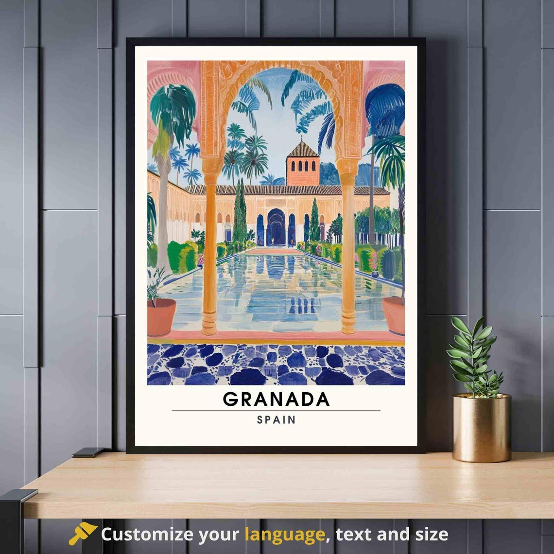 Granada Spain Moorish Palace Courtyard Reflecting Pool Travel Poster
