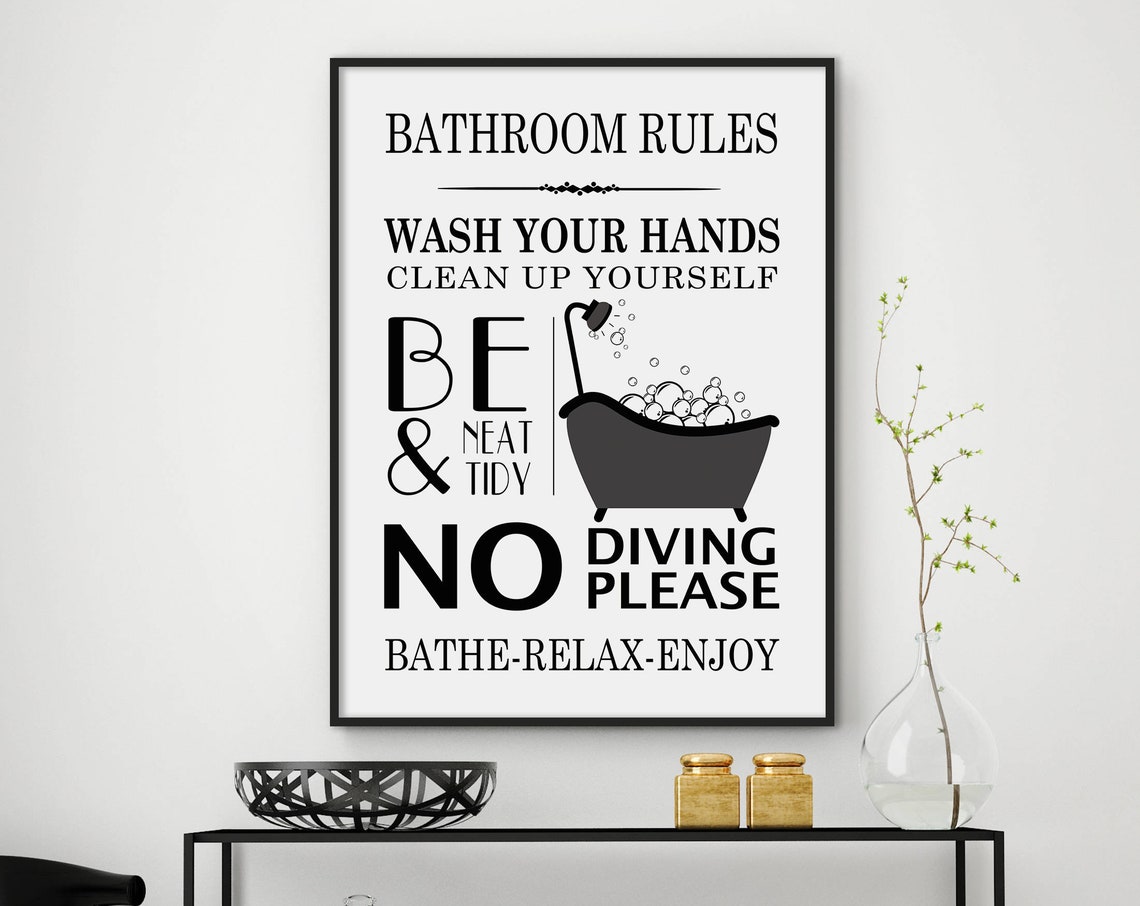 Bathroom Rules Bathroom Print Bathroom Decor Bathroom Sign Bathroom Rules Sign Bathroom Wall Decor Funny Bathroom Art Files