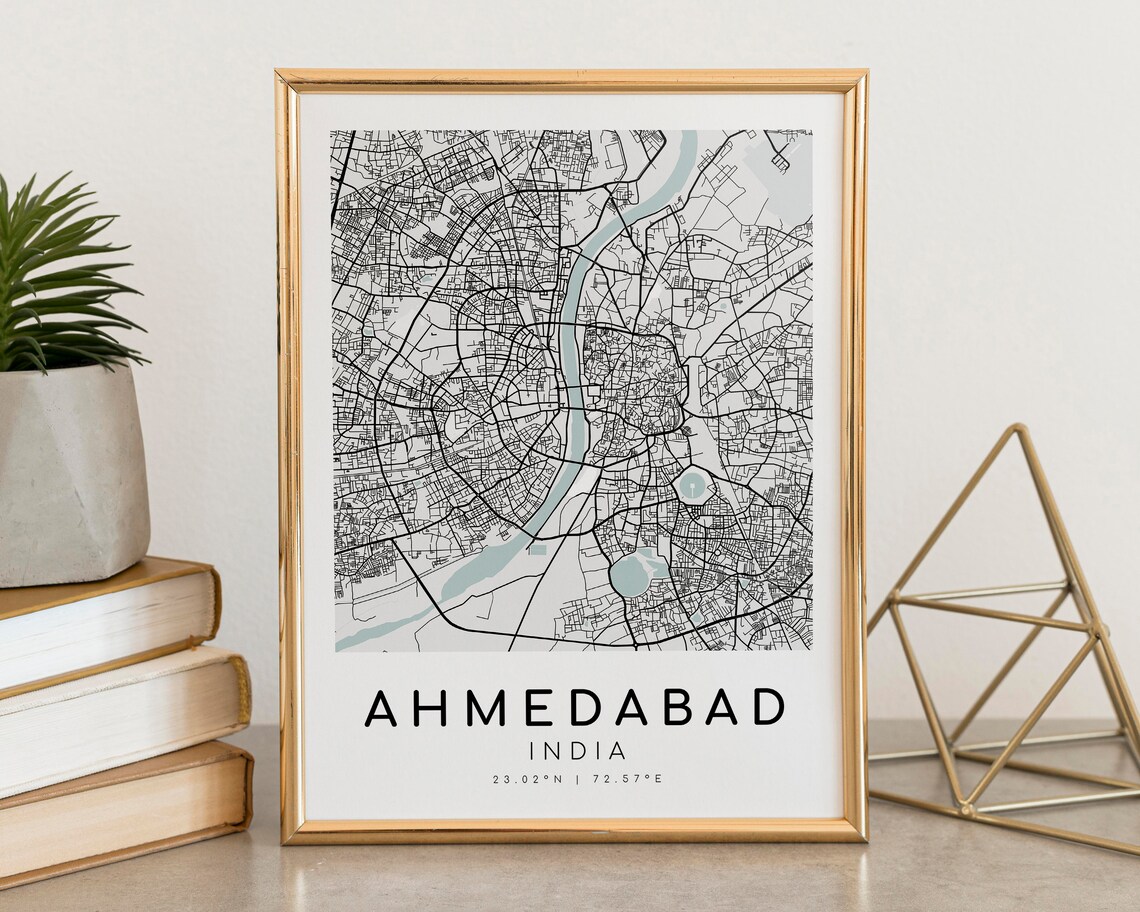 Ahmedabad India City Map Black and White Street Map Minimalist Poster - Image 4