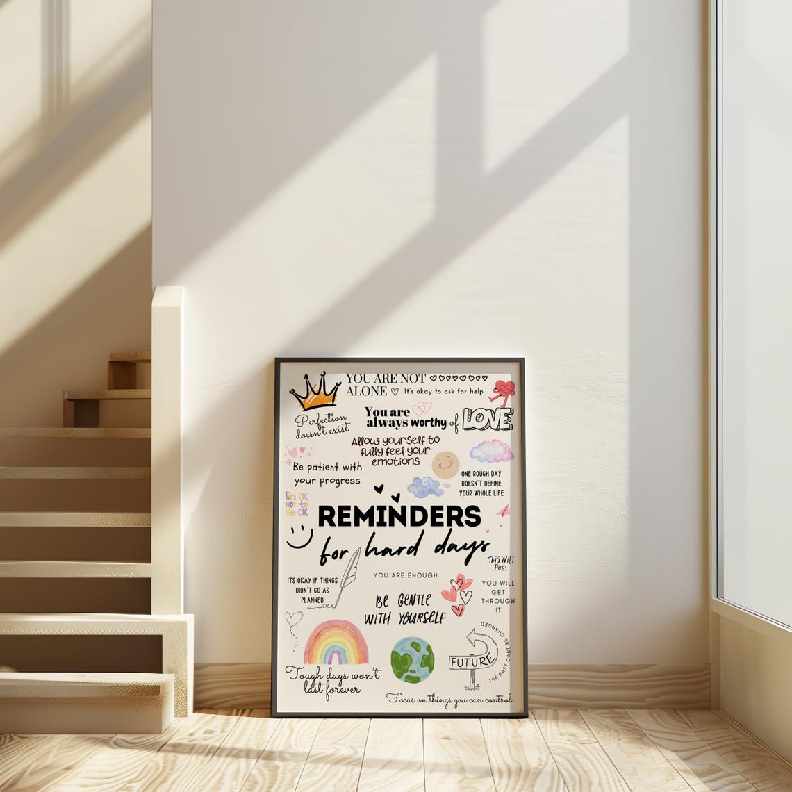 Reminders For Hard Days Affirmation Poster Self Compassion Support Art - Image 2