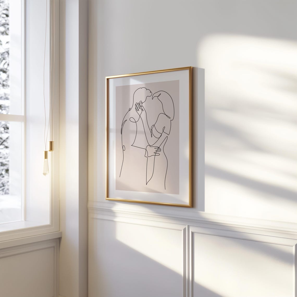 Romantic Couple Line Art Poster Abstract Embrace Minimalist Love Decor - Image 2