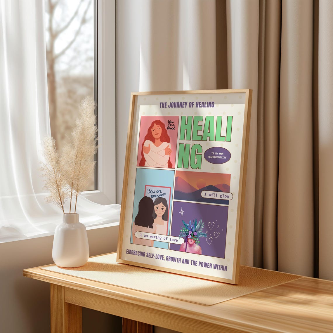 Healing Journey Self Love Poster Retro Comic Empowerment Affirmation
