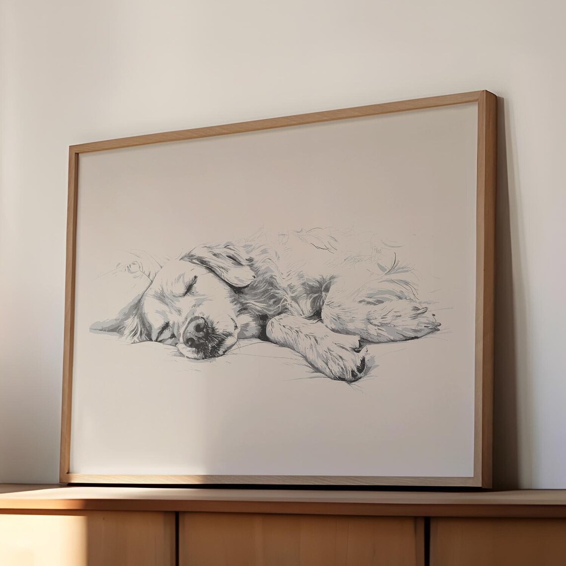 Sleeping Golden Retriever Art Dog Vintage Poster Golden Dog Wall Decor Country Wall Art Dog Drawing Farmhouse Print Xmas Gift For Her
