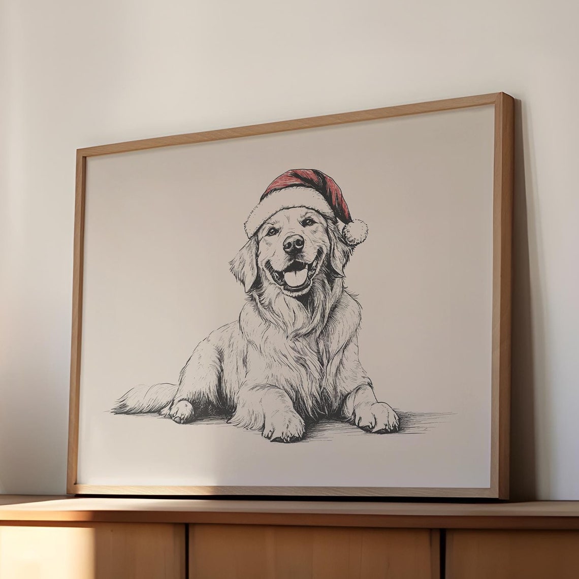 Vintage Santa Golden Retriever Print Retro Christmas Art Print Vintage Holiday Print Vintage Christmas Dog Print Christmas Art Dog Art - Image 3