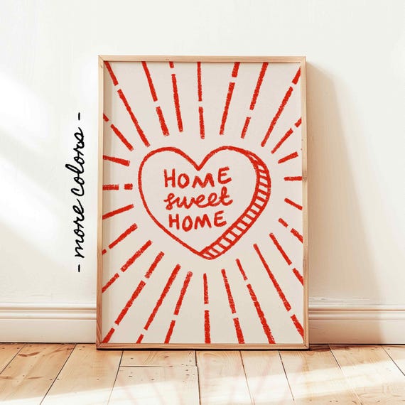 Home Sweet Home Heart Love Quote, Vintage Retro Art Print