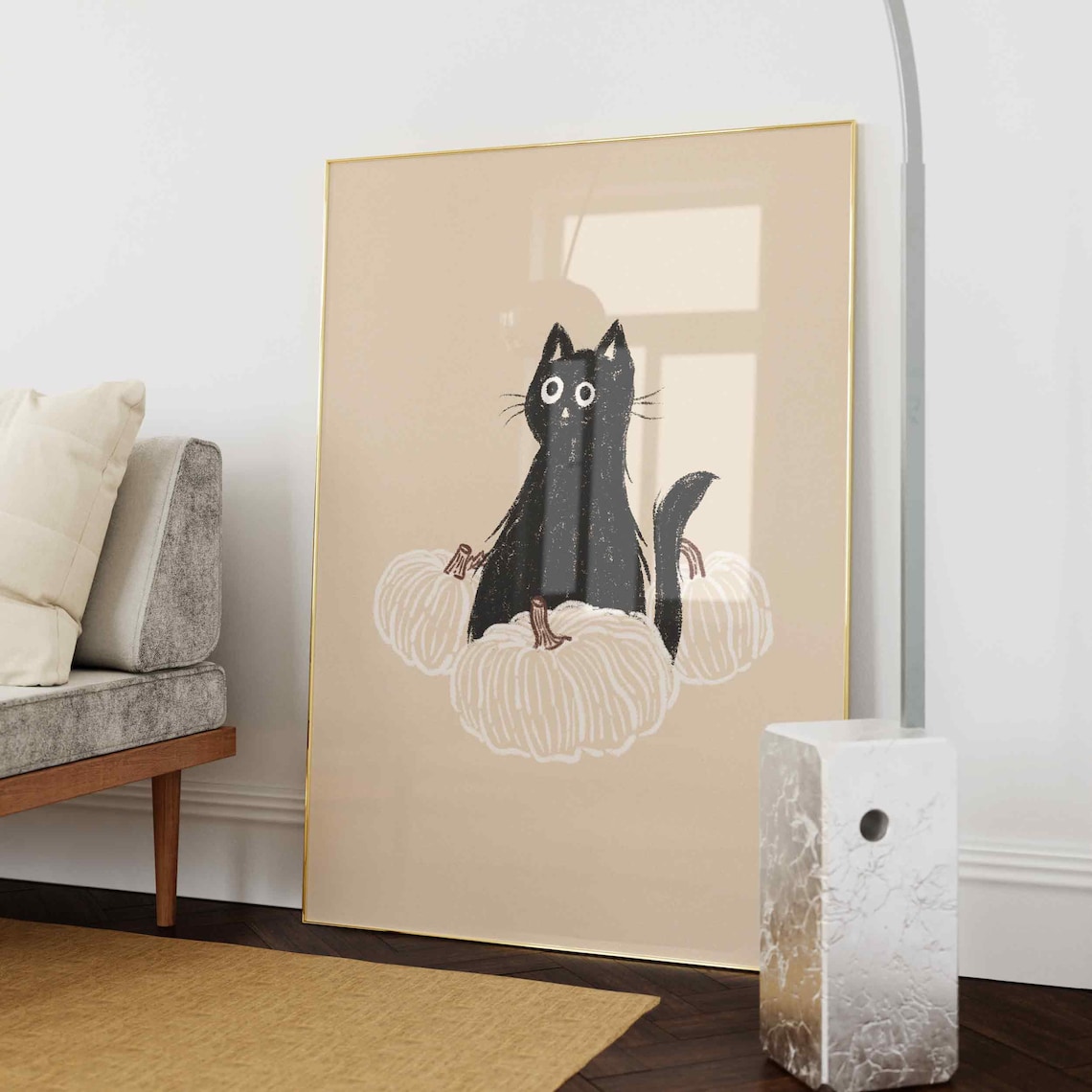 Cute Black Cat With Colorful Pumpkins Playful Fall Halloween Poster - Image 3