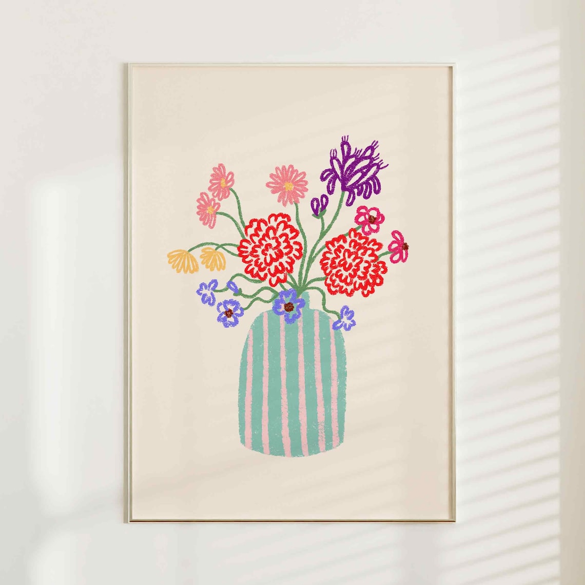 Retro Abstract Floral Art Print, Danish Pastel