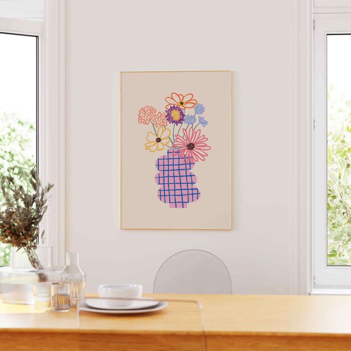 Flower Vase Print, Retro Pastel Floral Art - Image 4