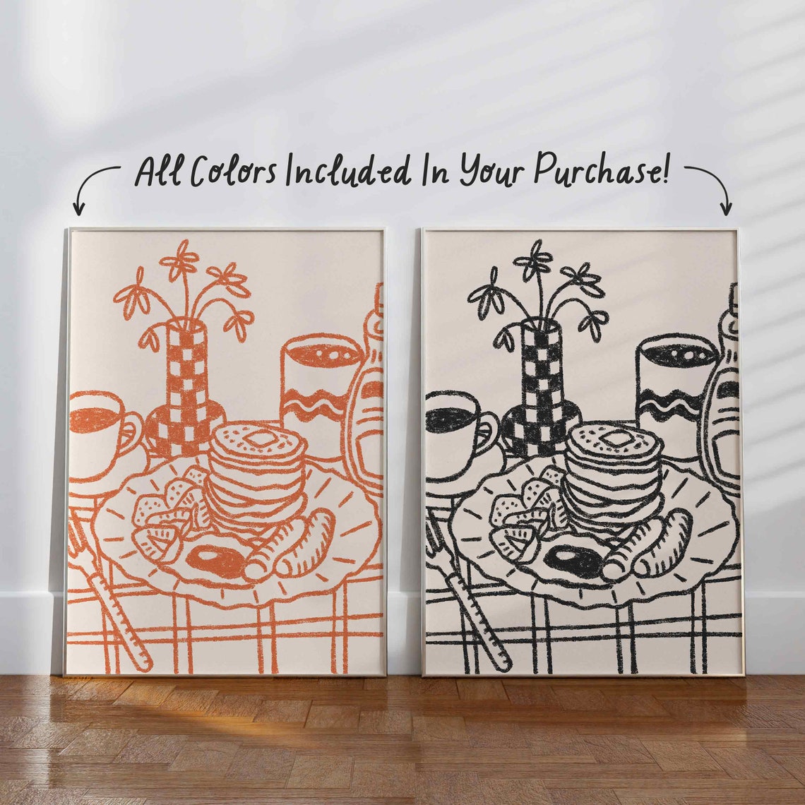 Retro Orange Breakfast Table with Pancakes Illustration Kitchen Poster - Image 2