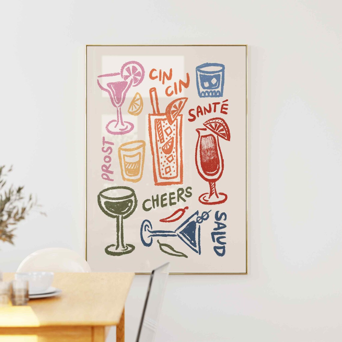 Cheers Glass Retro Cocktail Poster, Vintage Drinks
