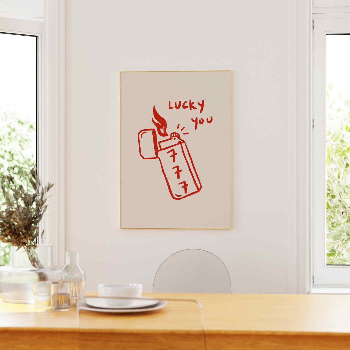 Lucky You 777 Red Lighter Good Luck Charm Hand Drawn Wall Poster - Image 5