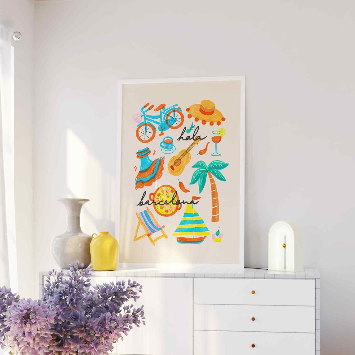 Barcelona Hola Retro Travel Food Icons Colorful Spain Poster - Image 3